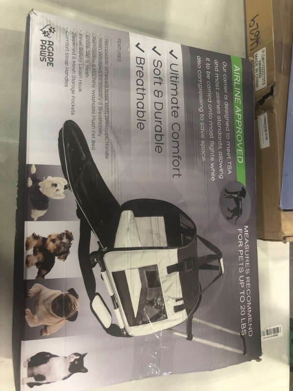 Photo 2 of Agape Paws Pet Carrier | Smooth Removeable Wheels | Full Turn Radius | Durable | Lightweight | Comfortable | Safe | Large Cat Carrier | Small Dog Travel Carrier | Larger Than Airline Size Carriers White & Black