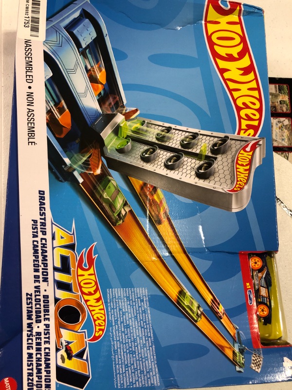 Photo 2 of Hot Wheels Toy Car Track Set Drag Strip Champion with 1:64 Scale Car, Head-To-Head Racing, Connects to Other Sets Dragstrip Champion