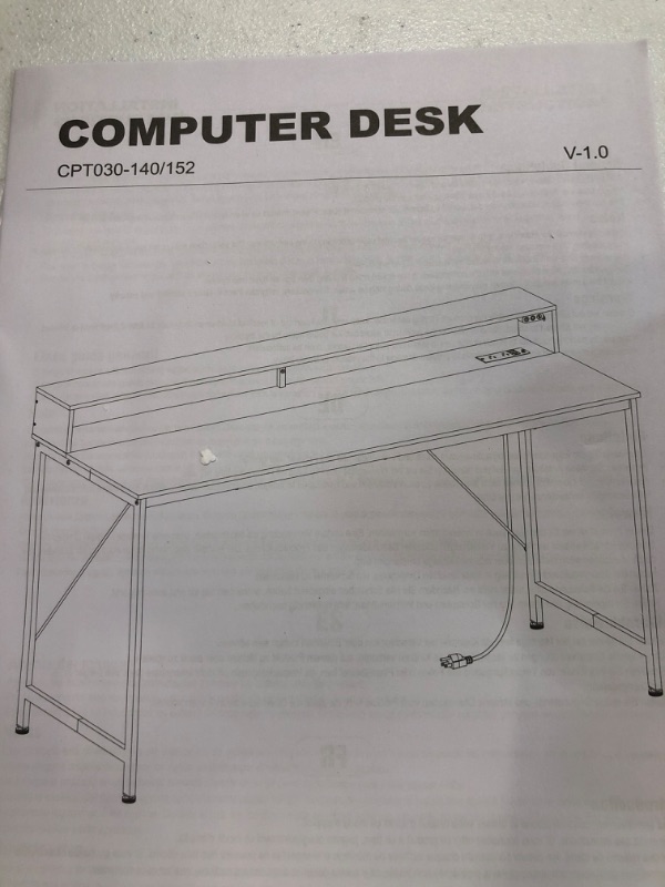 Photo 4 of SUPERJARE 55 inch Computer Desk with LED Lights & Power Outlets, Gaming Desk with Monitor Shelf, Small Office Desk for Home & Office, white 
similar to picture not exact 