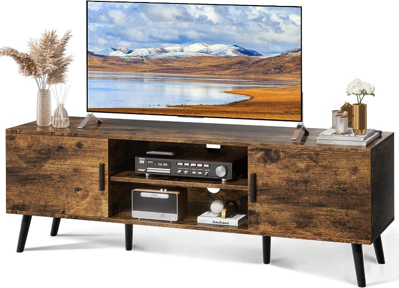 Photo 1 of  SUPERJARE TV Stand for 55 Inch TV, Entertainment Center with Adjustable Shelf, 2 Cabinets, TV Console Table, Media Console, Solid Wood Feet, Cord Hole.
