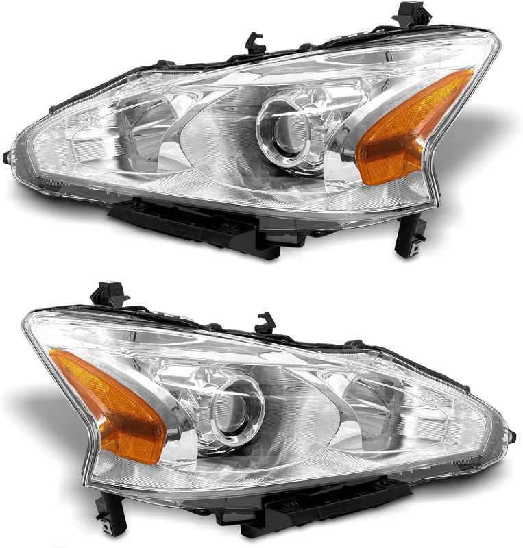 Photo 1 of PetGirl Headlight Assembly Compatible with 2013 2014 2015 Nissan Altima Chrome Housing Amber Reflector Driver and Passenger Side
