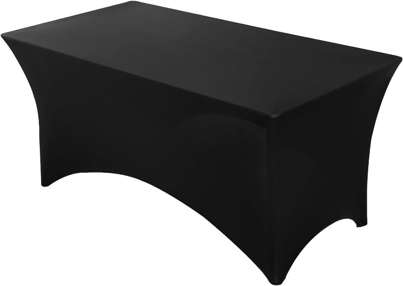 Photo 1 of Fixwal 1 Pack Stretch Spandex Tablecloth 8FT Fitted Rectangular Patio Table Cover for Event, Wedding, Banquet, Party (Black, 96Lx30Wx30H Inch)
