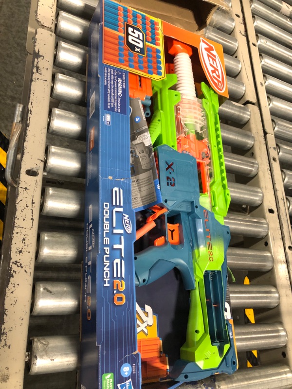Photo 1 of Nerf Elite 2.0 Double Punch Motorized Dart Blaster, Rapid Alternating Barrels, 50 Nerf Elite Darts, 2X 10-Dart Clips, Ages 8 & Up