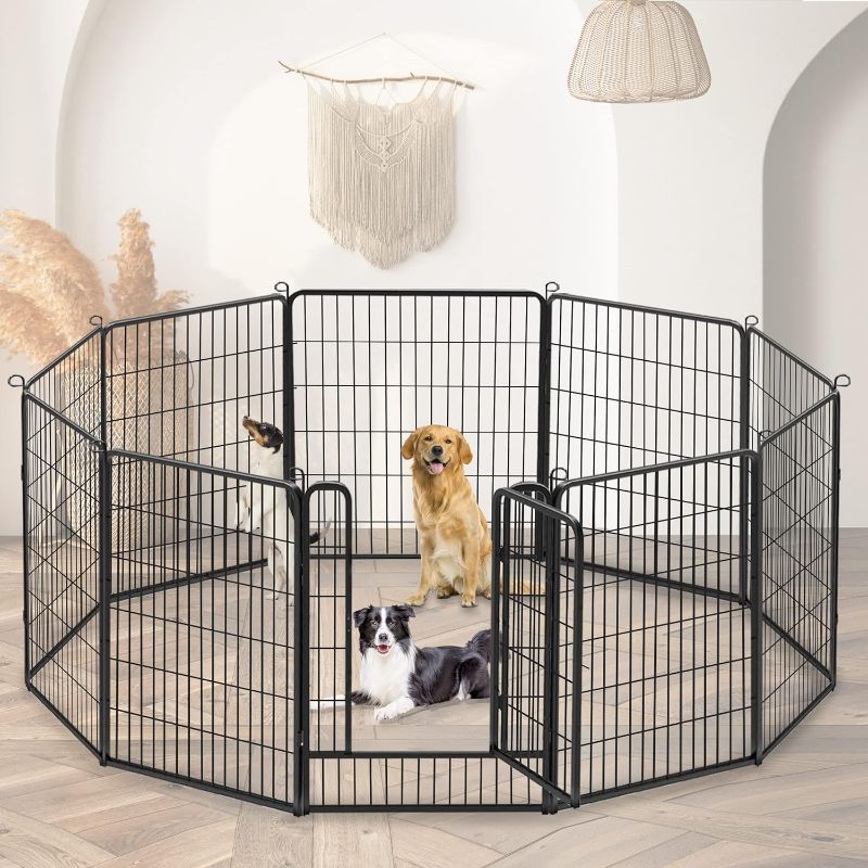 Photo 1 of  Dog Playpen, 8 Panels 37" Height Portable Foldable Puppy Pet Fence with Door for Small/Medium Dog, Puppy Exercise Pen for Indoor Outdoor, Designed for Yard, RV, Camping (8 Panels)
