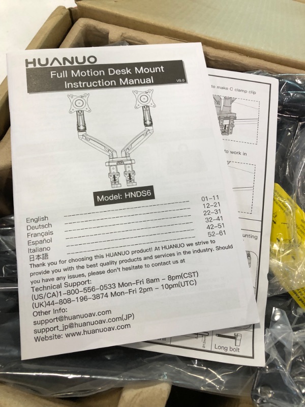 Photo 4 of HUANUO Dual Monitor Stand - Adjustable Spring Monitor Desk Mount Swivel Vesa Bracket with C Clamp