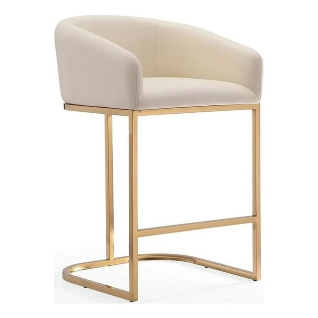 Photo 1 of Louvre 36 in. Cream and Titanium Gold Stainless Steel Counter Height Bar Stool