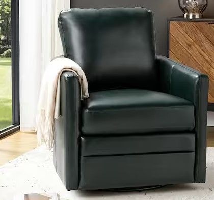 Photo 1 of Rosario Green Vegan Leather Swivel Accent Chair with Cushion