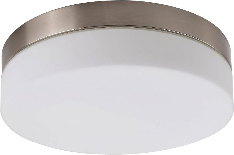 Photo 1 of 
AA Warehousing 11 in. 1-Light LED Flush Mount Ceiling Light in Brushed Nickel Finish with White Satin Etched Opal Glass Shade BCL1001-11LED