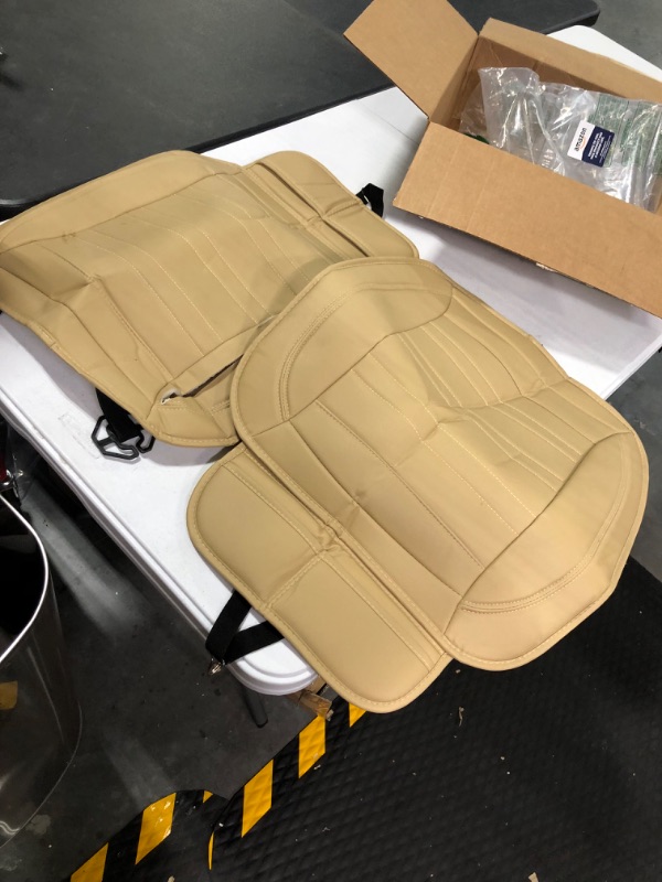 Photo 3 of Motor Trend Beige Faux Leather 2-Pack Car Seat Cover for Front Seats, Padded Car Seat Protectors with Storage Pockets, Premium Interior Covers, Front Seat Covers for Cars Truck SUV Auto 2 x Front Seat Covers Tan Beige