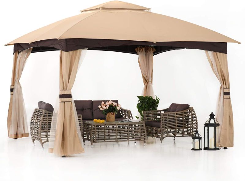 Photo 1 of ABCCANOPY 10x12 Outdoor Gazebo - Patio Gazebo with Mosquito Netting, Outdoor Canopies for Shade and Rain for Lawn, Garden, Backyard & Deck (Khaki) 10x12 khaki