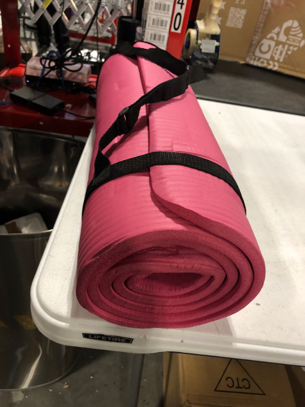 Photo 4 of BalanceFrom All Purpose 1/2-Inch Extra Thick High Density Anti-Tear Exercise Yoga Mat with Carrying Strap and Yoga Blocks Pink Mat Only