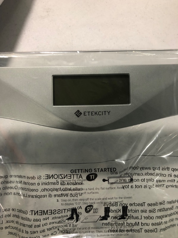 Photo 4 of Etekcity Digital Body Weight Bathroom Scale, Large Blue LCD Backlight Display, High Precision Measurements,6mm Tempered Glass, 400 Pounds Non Smart Silver