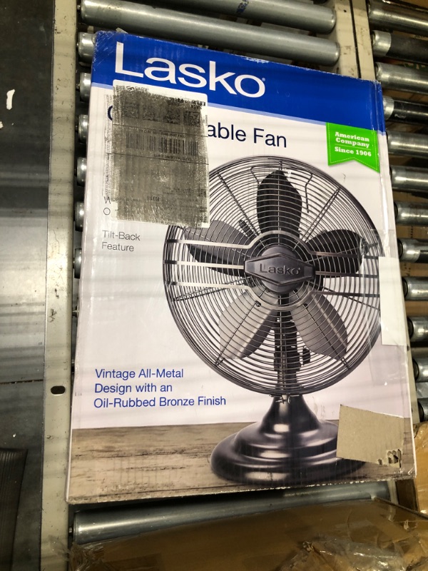 Photo 2 of Lasko 12" Classic Metal Table Fan - 12" Diameter - 3 Speed - Quiet, Carrying Handle, Oscillating - 17.3" Height x 13.3" Width - Metal