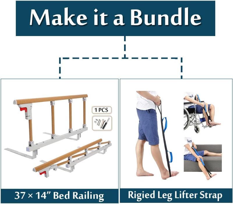 Photo 1 of Bed Rail with Leg Lifter Strap for Elderly Adults Bed Cane Rails Side Assist Handle Bar Medical Bed Safety Assisting Rails Guard Folding Hospital Bed Railings Bumper