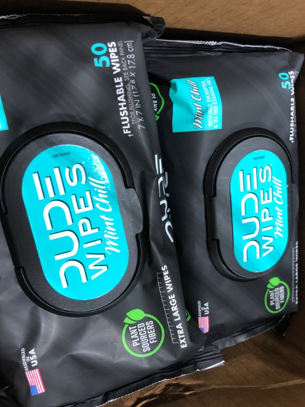 Photo 3 of DUDE Wipes - Flushable Wipes - 8 Pack, 400 Wipes - Mint Chill Extra-Large Adult Wet Wipes - Eucalyptus & Tea Tree Oil - Septic and Sewer Safe