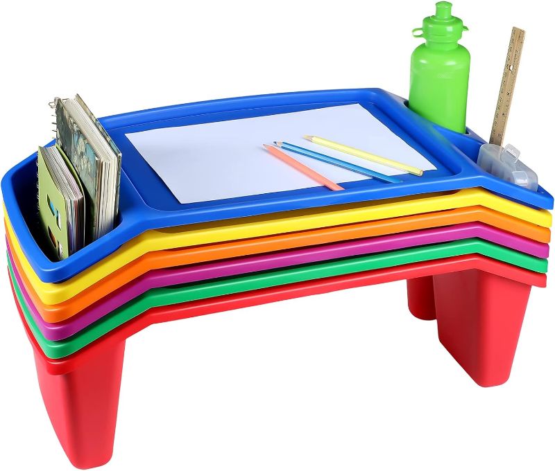 Photo 1 of 1 Pcs Kids Lap Desk Tray Portable Desk Side Storage Pockets with 3 Compartments Color Laptop Desk for Breakfast Tray Toys Coloring Books Tablets Books Games