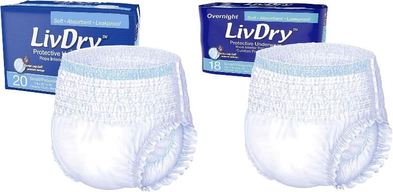Photo 1 of 1 Pack LivDry Adult Incontinence Underwear, Extra Absorbency with Overnight Comfort Bundle - Small, Bag