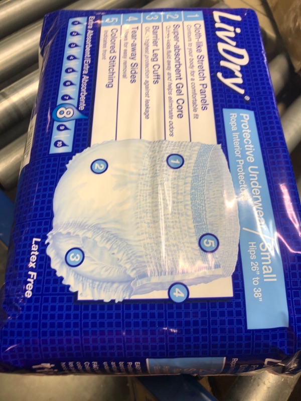 Photo 2 of 1 Pack LivDry Adult Incontinence Underwear, Extra Absorbency with Overnight Comfort Bundle - Small, Bag