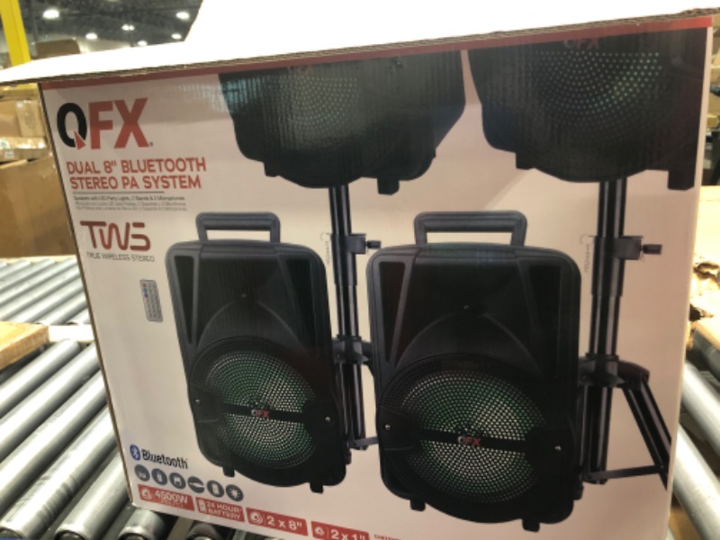 Photo 3 of PBX-800TWS 8-Inch Bluetooth Stereo PA System Comes with 2X 8 Speakers and 2X Stands, 2X Microphones, and a Remote Control