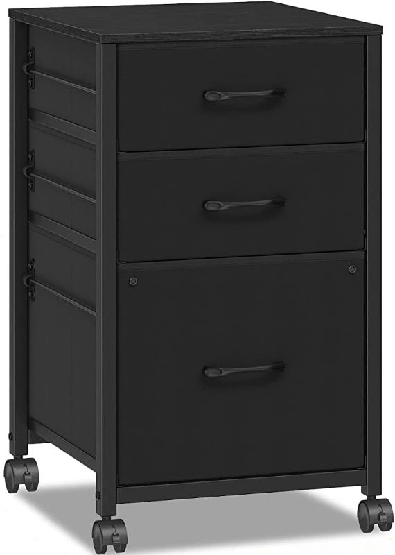 Photo 1 of Raybee 3 Drawer File Cabinet Printer Stand Filing Cabinet Rolling File Cabinets for Home Office Fabric Vertical Office Storage Cabinet Fits A4, Legal, Letter Size, 16.9" D*15.6" W*26.6" H, Black
