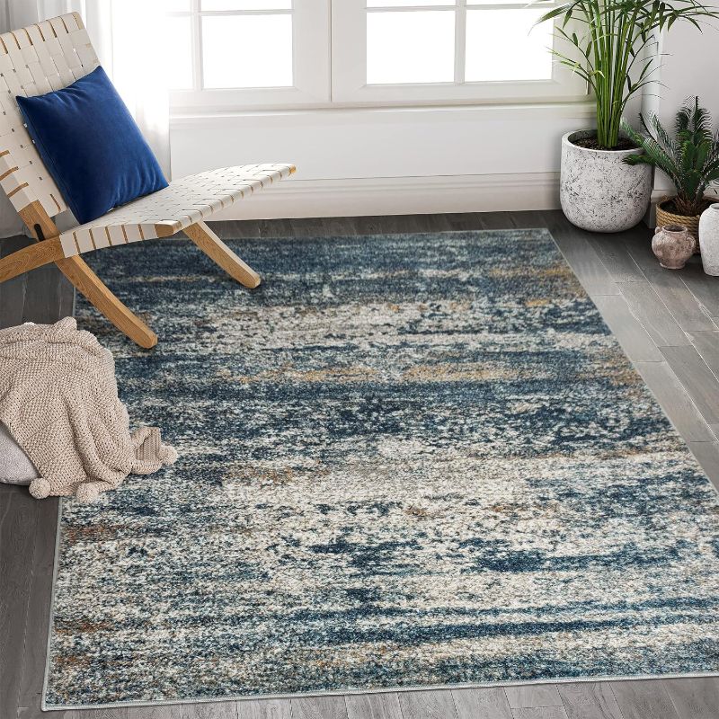 Photo 1 of Art&Tuft Washable Rug, Anti-Slip Backing Abstract Area Rug 6x9, Stain Resistant Rugs for Living Room, Foldable Machine Washable Area Rug (TPR19-Navy, 6'x9') Tpr19-navy 6'x9'