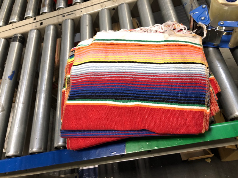 Photo 3 of 12 Pcs Mexican Serape Table Runner Mexican Party Table Blanket Serape Colorful Striped Runner Fringe Cotton Table Runner Decoration for Cinco De Mayo Fiesta Party Wedding 14 x 84 Inch (Fresh Style)
