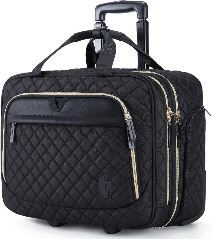 Photo 1 of BAGSMART 17.3 Inch Rolling Laptop Bag Women Men,Rolling Briefcase for Women with Wheels,Rolling Computer Bags Laptop Case for Work Travel Business,Quilted Black