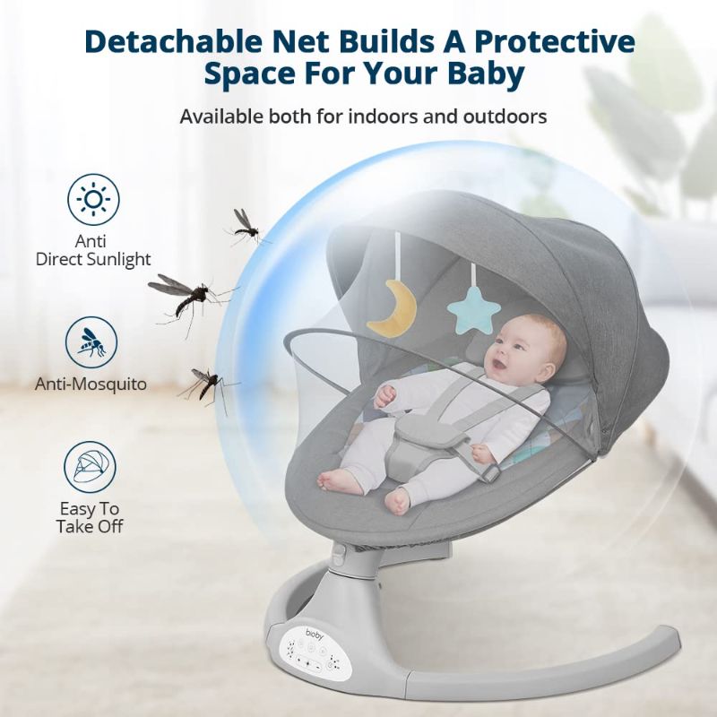 Photo 1 of Bioby Baby Swing for Infants to Toddler, Electric Portable Baby Bouncer for 0-12Months Newborn, Baby Rocker with 5 Swing Speeds and Remote Control, Touch Screen, Bluetooth Music, for Baby 5-20Lb,Grey