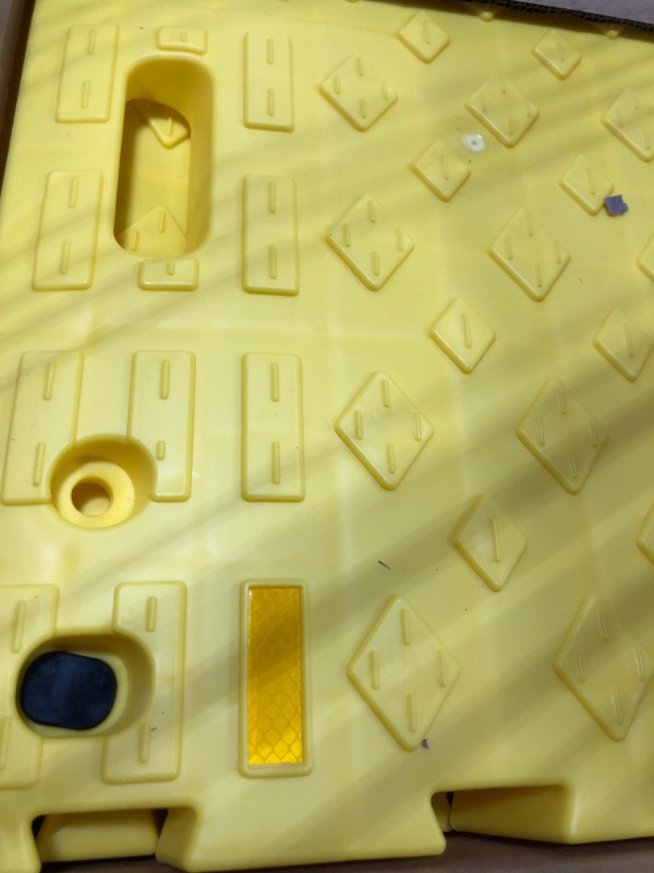 Photo 1 of MAXXHAUL 50707 Portable Interlocking Plastic Curb Threshold Ramps Set (Yellow) for Loading Dock, Driveway, Sidewalk for Scooter, Wheelchair, Car, Truck, Motorcycle, Dolly