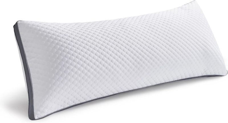 Photo 1 of Adjustable Full Body Pillow, Supportive Fluffy Long Bed Pillow for Sleeping, Large Pillow for Side Sleepers,Premium Honey-Comb Design, White-Grey Side