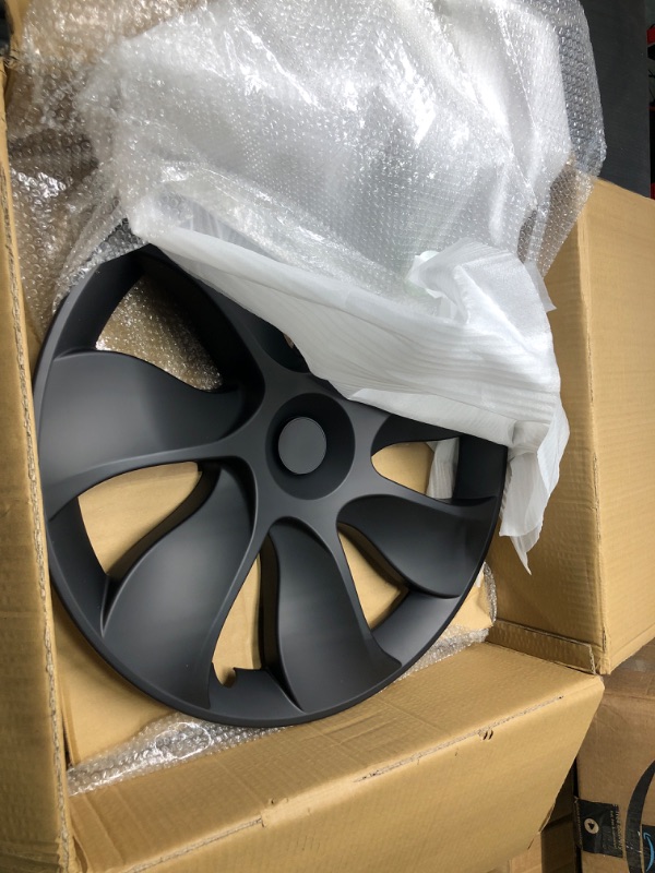 Photo 1 of KAVANIC Wheel Cover Hubcap 19 Inch Matte Black Support Logo Symmetry Design (4 PCS) Blade Style 2020-2023 Fits Tesla Model Y Gemini Wheel Cover Replacement Blade Style Matt Black