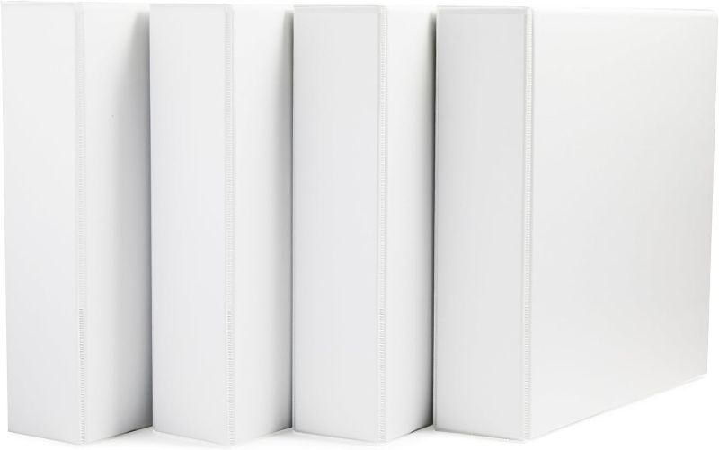 Photo 1 of Amazon Basics 3 Ring Binder with 2 Inch D-Ring and Clear Overlay, White, 12 pack
