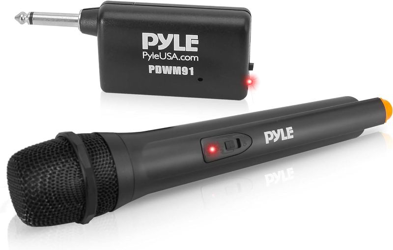 Photo 1 of Pyle Portable VHF Wireless Microphone System - Professional Battery Operated Handheld Dynamic Unidirectional Cordless Microphone Transmitter Set W/Adapter Receiver, for PA Karaoke DJ Party, Black