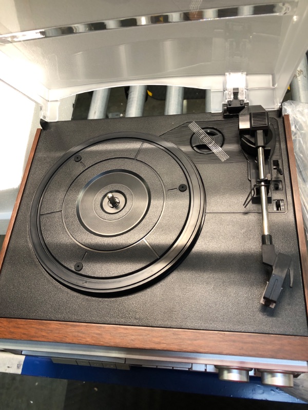Photo 1 of MUSITREND Record Player 9 in 1 3 Speed Bluetooth Vintage Turntable CD Cassette Vinyl Player AM/FM Radio USB/SD Encoding Aux-in RCA Line-Out (Silver)