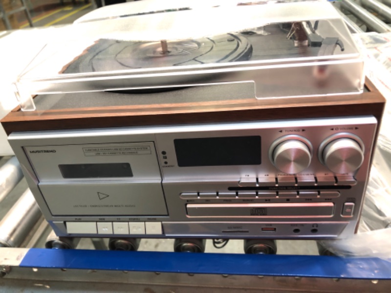 Photo 1 of MUSITREND Record Player 9 in 1 3 Speed Bluetooth Vintage Turntable CD Cassette Vinyl Player AM/FM Radio USB/SD Encoding Aux-in RCA Line-Out (Silver)