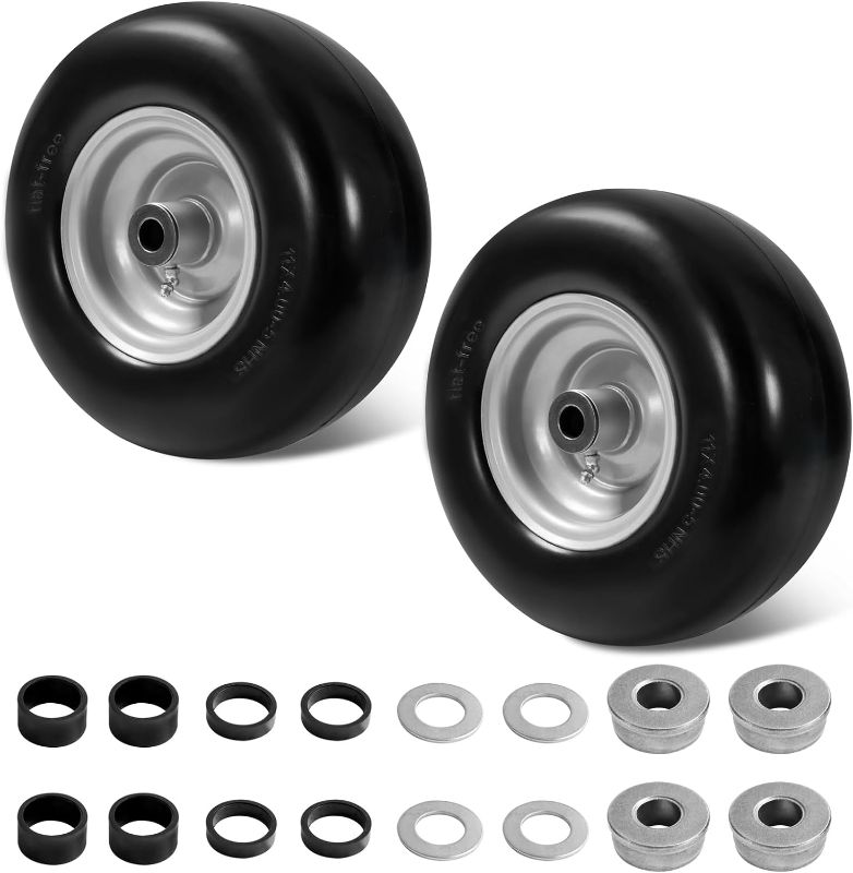 Photo 1 of 1x4.00-5" Flat Free Lawn Mower Tire with Bushing 3/4" or 5/8",Centered Hub 3.4" -4" -4.5" -5" for Most Zero-Turn Lawn Mowers and Garden Tractors(2 PACK)