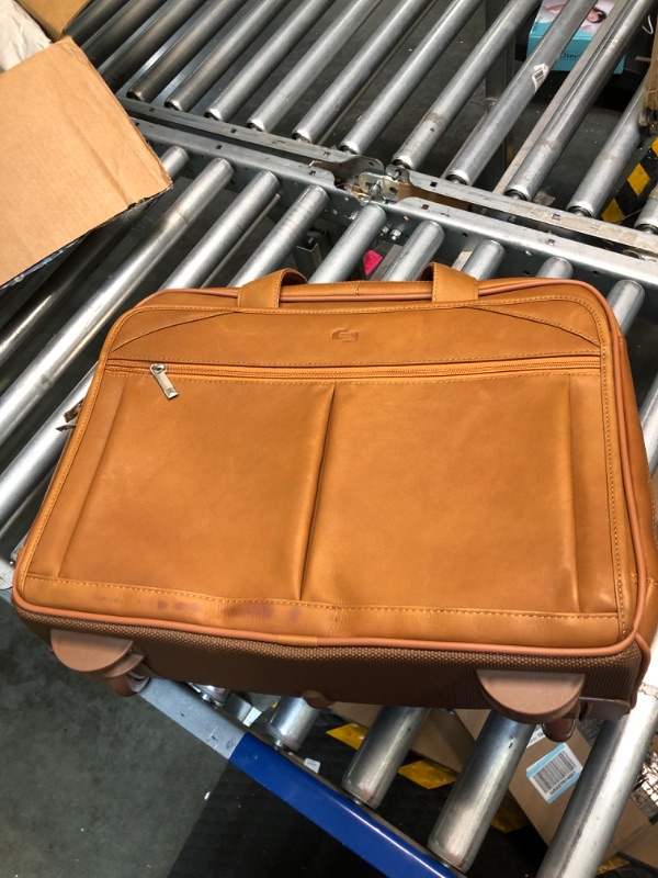 Photo 3 of Solo Walker Leather Rolling Laptop Bag, Tan