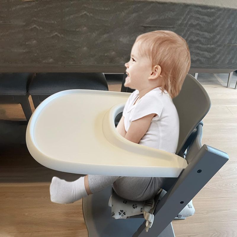 Photo 1 of Baby High Chair Tray Compatible with Stokke Tripp Trapp Chair, with Smooth Surface Provides Suction Plates with More Suction Power White