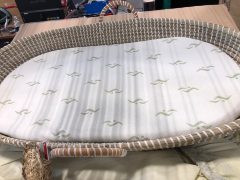 Photo 5 of Baby Changing Basket - with Thick Pad & 3 Waterproof Bamboo Jacquard Covers. Organic Seagrass Moses Basket for Babies - CPSC Compliant, Premium Changing Table Topper - Unique Boho Baby Decor Natural / White