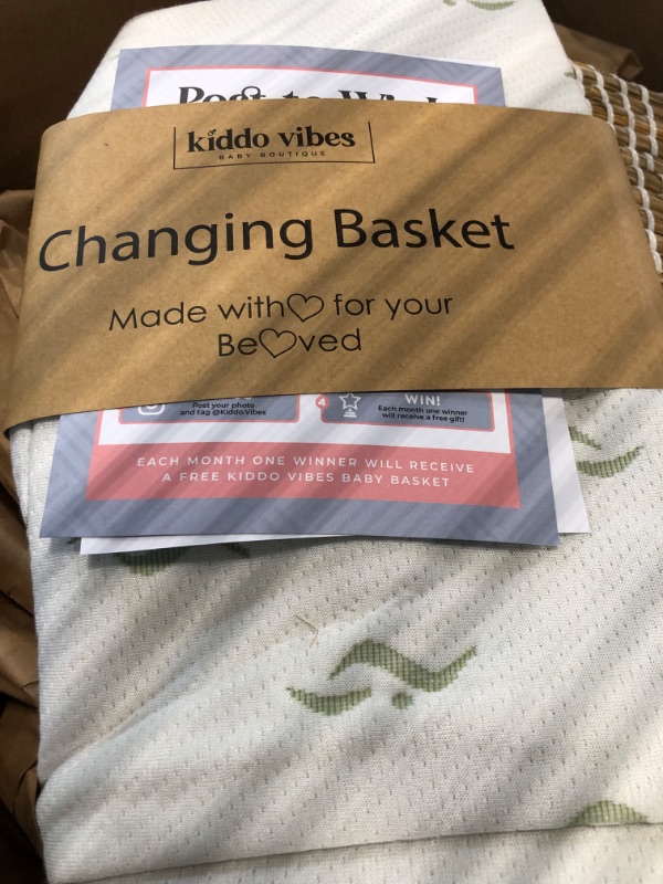 Photo 3 of Baby Changing Basket - with Thick Pad & 3 Waterproof Bamboo Jacquard Covers. Organic Seagrass Moses Basket for Babies - CPSC Compliant, Premium Changing Table Topper - Unique Boho Baby Decor Natural / White