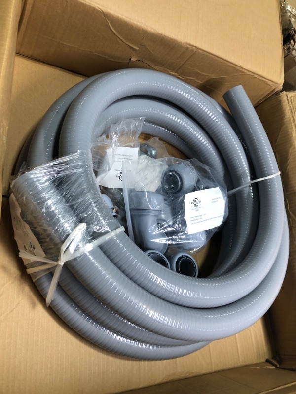 Photo 1 of DWALE Liquid-Tight Conduit and Connector Kit,Flexible Non Metallic Liquid Tight Electrical Conduit,1inch50ft Electrical Conduit Kit,with5 Straight and3 Angle Fittings Included,1 in. Dia (50FT) 50 ft