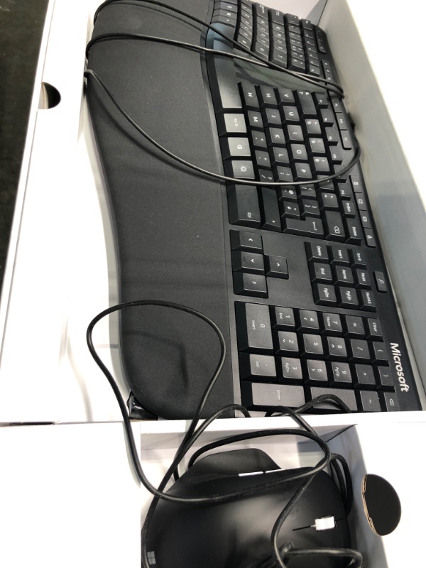 Photo 3 of Microsoft Ergonomic Desktop - Black - Wired, Comfortable, Ergonomic Keyboard and Mouse Combo, with Cushioned Wrist and Palm Support. Split Keyboard. Dedicated Office Key.

