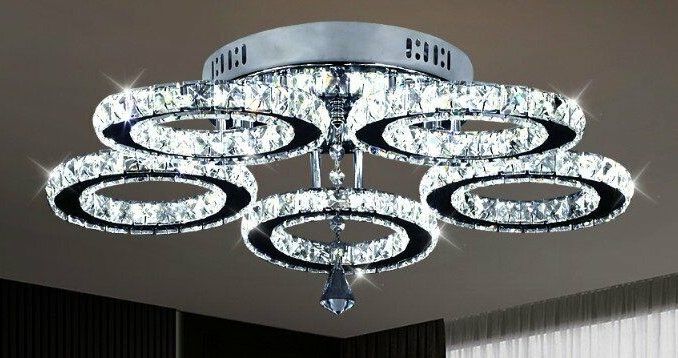 Photo 1 of 3/5 Ring Crystal Chandelier Modern LED Ceiling Light Stainless Steel Chrome Lamp