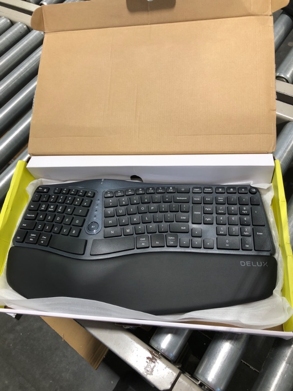 Photo 3 of DeLUX Wireless Ergonomic Keyboard with Cushioned Palm Rest Against Carpal Tunnel, Ergo Split, Multi-Device Connection, Compatible with Windows, Mac OS (GM901D-Black)