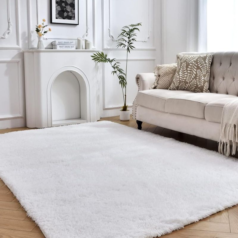 Photo 1 of 6x9 Area Rug, White Fluffy Shag Rugs for Bedroom