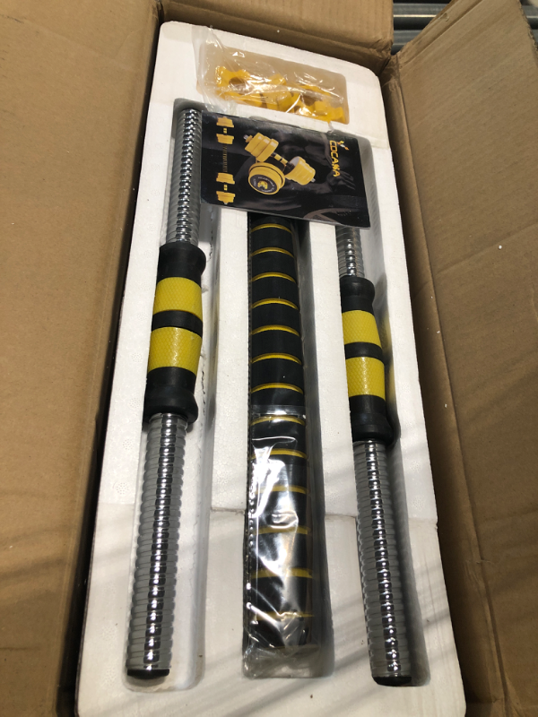 Photo 1 of CDCASA Adjustable Dumbbells, Free Weight Set, Dumbbell Barbell 2 in 1, Easy Assembly and Save Space, Home Gym Equipment for Men and Women?44/55/66/88? Yellow Barbell 44LB or Pair 22LB Dumbbells