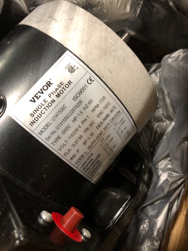 Photo 3 of 1 Hp Electric Motor 1750RPM General Purpose Single Phase Motor 56C Frame 13.6/6.8A 115/230V TEFC CW/CCW