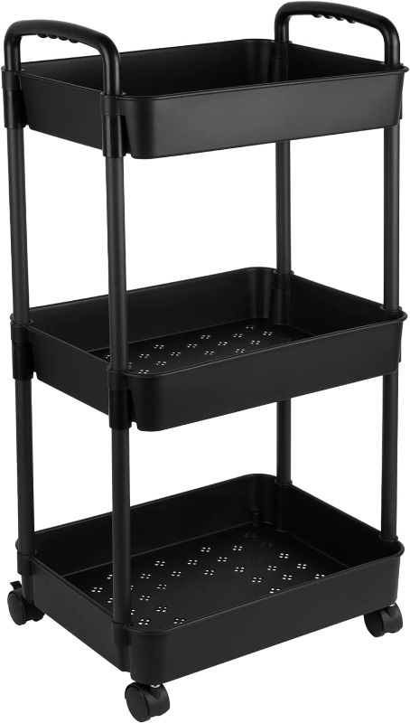 Photo 1 of 
Vtopmart 3 Tier Rolling Cart with Wheels, Detachable Utility Storage Cart with Handle and Lockable Casters, Heavy Duty Storage Basket Organizer Shelves, Easy Assemble for Bathroom, Kitchen, Black
