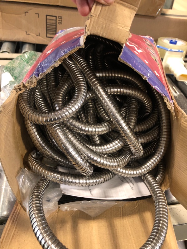 Photo 2 of 100ft Garden Hose Made by Metal with Super Tough and Soft Water Hose, Household Stainless Steel Hose, Durable Metal Hose with Adjustable Nozzle, No Kinks and Tangles, Easy to Store with Storage Strap Garden Hose 100ft