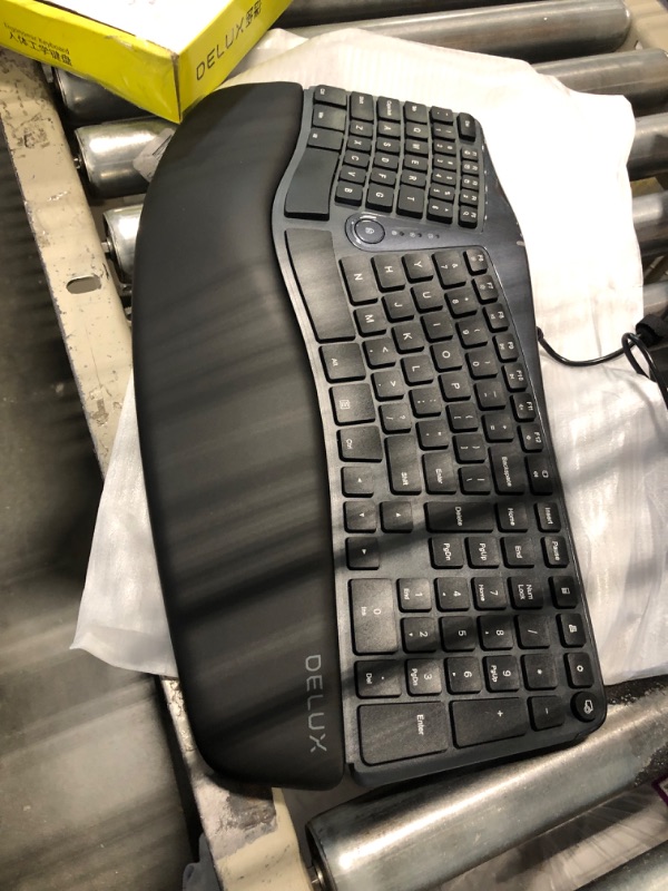 Photo 3 of DeLUX Wired Ergonomic Split Keyboard with Wrist Rest, [Standard Ergo] Keyboard Series with 2 USB Passthrough, Natural Typing Reducing Hand Pressure, 107 Keys for Windows and Mac OS (GM901U-Black)